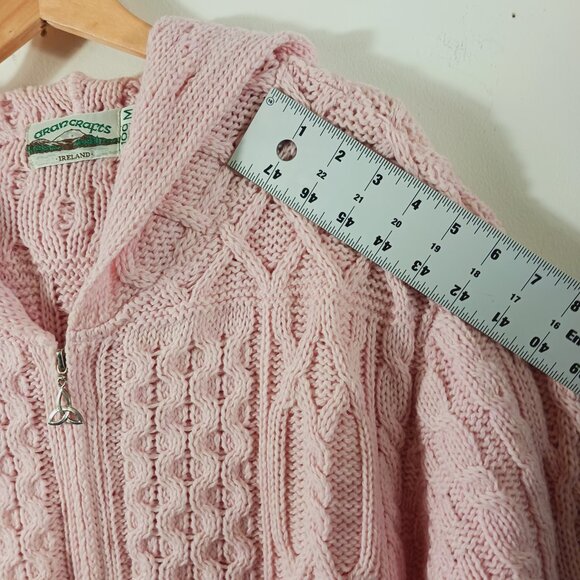 Aran Crafts Ireland, Medium, Pink Chunky Knit Merino Wool Long Hooded Cardigan - Picture 12 of 16
